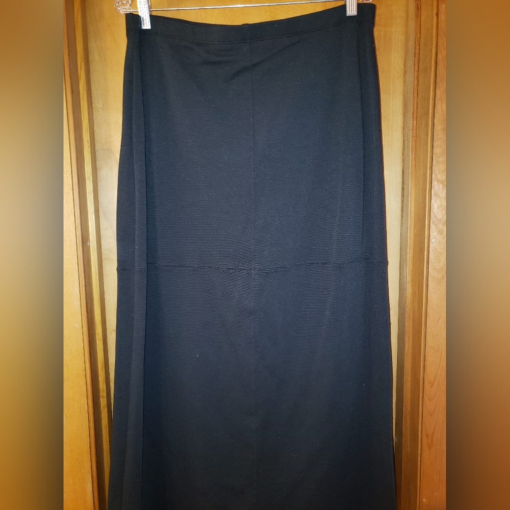 🙂Womens Black Knit Good Clothes Casual Skirt XL Slit in Back
